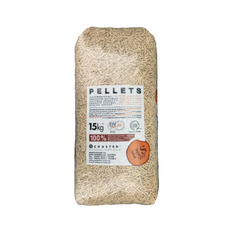 SCHÜSTER houtpellets – Pallet van 66 zakken (990 kg) – EN Plus A1 / DIN+